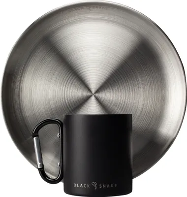 Produktbild von Camping Geschirr Set Edelstahl 1 Person Teller & Karabinertasse Outdoor