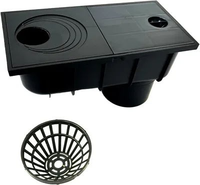 Produktbild von Regenrohrablauf mit Sieb Regensinkkasten von 50mm bis 110mm Regenwasserablauf DN110 Schwarz Dachrinnenablauf Regenwasserfilter Universell für Verschi