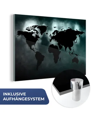 Obrázok produktu pre MuchoWow® Sklenené obrazy - Obrazy na stenu - Foto na skle Mapa sveta - čiernobiela 90x60cm Nástenná dekorácia zo skla - akrylový sklenený obraz - akrylové