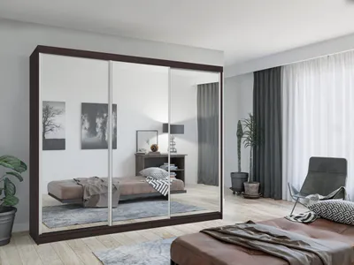 Produktbild von Krudox LUX Wenge Schiebetürenschrank Kleiderschrank 250x216x62 cm mit Spiegel - Schlafzimmermöbel – Mehrzweckschrank mit 2 Kleiderstangen und 3 Schubladen
