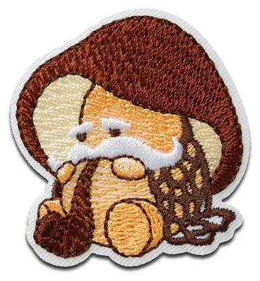 Produktbild von Mono-Quick Pilz mit Pfeife - Aufnäher, Bügelbild, Aufbügler, Applikationen, Patches, Flicken, zum aufbügeln, Größe: 4,5 x 4,2 cm