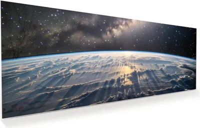 Produktbild von Glasbild 100x40cm in XXL für Wohnzimmer, Schlafzimmer Motiv Weltall Sonnenaufgang