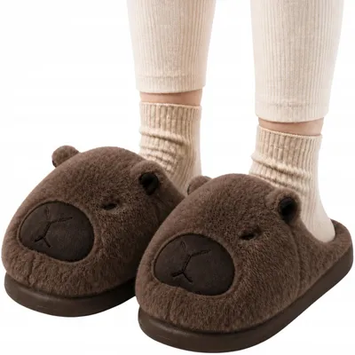 Produktbild von Kinder Hausschuhe Capybara weiche Plüsch Pantoffeln zum Hineinschlüpfen leicht bequem Größe 34/35