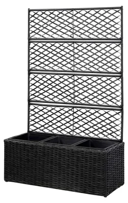 Produktbild von Hochbeet mit Rankgitter und 3 Töpfen 83x30x130cm Polyrattan schwarz