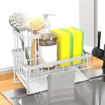 Produktbild von Famanu Spüle Organizer mit Tuch- und Bürstenhalter - Automatisches Ablaufsystem