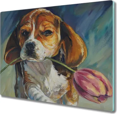 Produktbild von Coloray Herdabdeckplatte 60x52 cm Schneidebrett Kochplattenabdeckung Küchenbrett Hackbrett - Blumen-Haustierhund