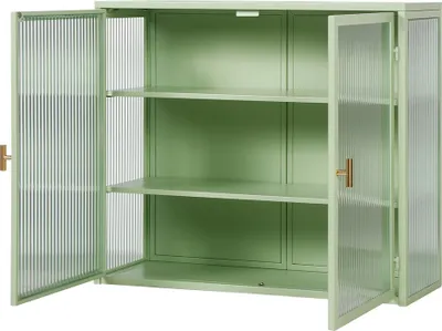 Produktbild von 70CM Moderner zweitüriger Wandschrank(Grün)Glastürenm mit dreistufiger Lagerung für Eingangsbereich Wohnzimmer Badezimmer Esszimmer