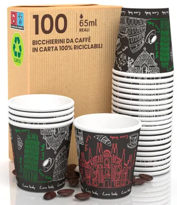 100 Papier-Kaffeebecher, 65 ml, schwarz, biologisch abbaubar