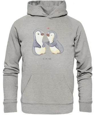 Produktbild von Mr. & Mrs. Panda Sweathoodie Pinguine trösten Größe M - Heather Grey - Geschenk, Hoodie, Kapuzenpulli, Pullover, für Frauen, Freundin, Hochzeitstag, Valentinstag, Hoody
