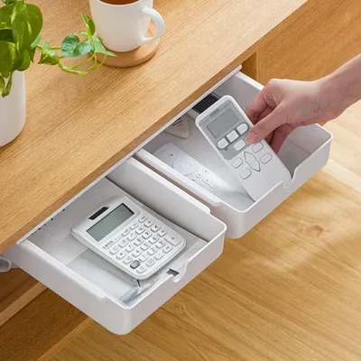 Obrázek produktu pro Mini zásuvkový organizér Úložný box Samolepicí zásuvkový organizér pro kancelář Skrytý zásuvkový box bílý - sada 2 kusů