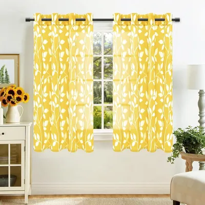 Produktbild von Gardine – Kurz – Transparent – Für die Küche – Fenster – Schlafzimmer – Gelbe Gardinen – Innengardinen – Wohnzimmer – Aus Voile – Mit Ösen – Bedruckt