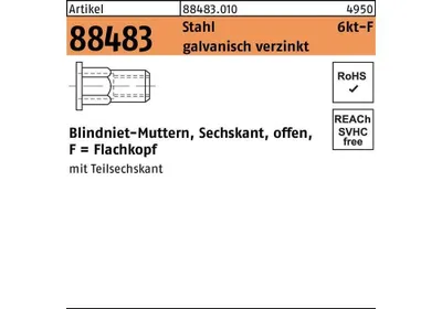 Produktbild von Reyher  6kt.-Blindnietmuttern Zn m. 6-kt Flako M 5/0,5 -3,0 (500 Stück)