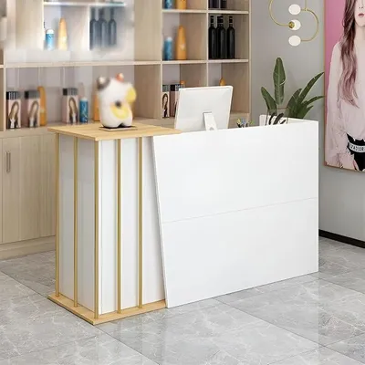 Produktbild von Moderne Rezeptionstheke mit abschließbaren Schubladen und Stauraum, Empfangstresen für Salon, Büro, Hotel oder Laden, Kompakter Empfangstisch, Kassentheke und Empfangsmöbel