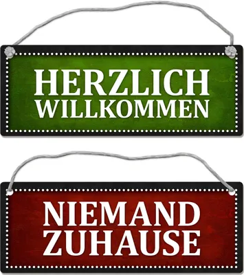 Produktbild von Niemand Zuhause oder Willkommen Wendeschild mit Kordel in Rot und Grün Haustür