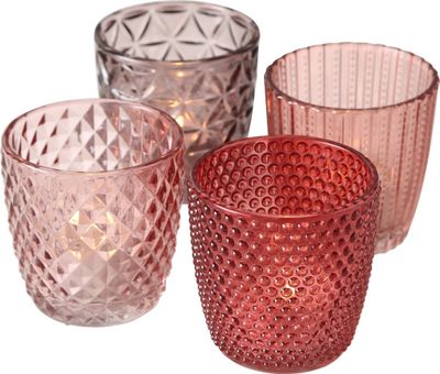 Boltze Windlicht Set Marilu 4-tlg lila - rosa Deko-Gl?ser Kerzenst?nder ö 8 cm