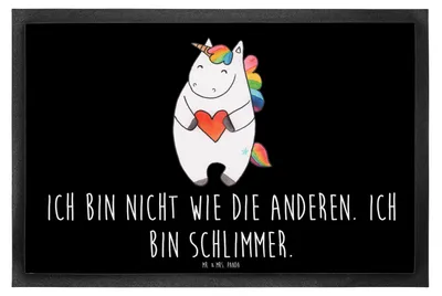 Produktbild von Mr. & Mrs. Panda fußmatte Einhorn Herz 60 x 90 cm - Schwarz - Geschenk, Anders, Schmutzfänger, Schmutzmatte, Freundin, Schuhabstreifer, Bodenvorleger, Lustig, Unicorn