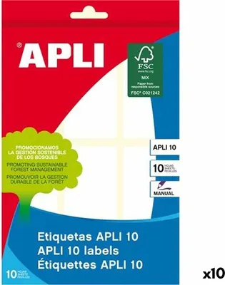 Obrázek produktu pro Samolepicí etikety Apli bílý papír 10 listů 34 x 67 mm (10 kusů)