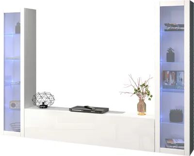 Produktbild von Wohnwand >Benevent< (3-teilig) in Weiß Hochglanz - 260x180x30 (BxHxT)