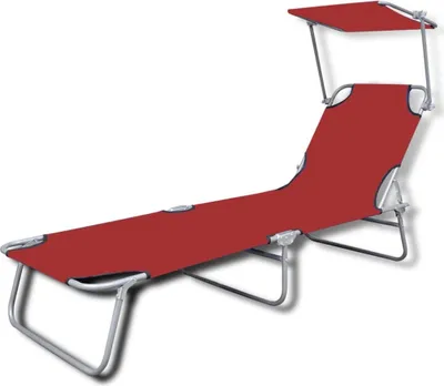 Produktbild von vidaXL Klappliege, Sonnenliege, Stahl, Polyester, Rot, Sonnendach, verstellbare Rückenlehne, wasserdicht, wetterfest, max. 120 kg, 189x58x27 cm