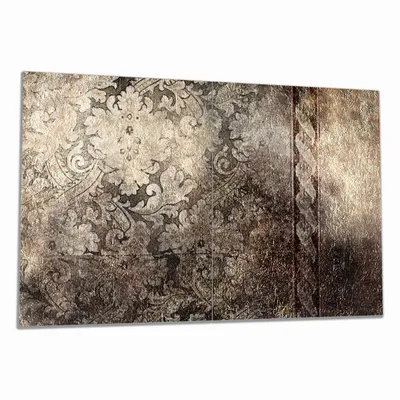 Produktbild von Wallario Herdabdeckplatte aus Glas, Größe 80 x 52 cm 2-teilig, Motiv Schnörkelmuster in dunkelbraun