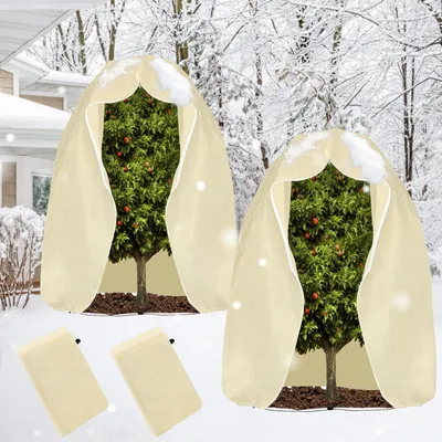 Image de Protection hivernale pour plantes, 200 x 240 cm, protection hivernale pour plantes en pot avec fermeture éclair et cordon de serrage, protection hivernale pour plantes de jardin, lot de 2