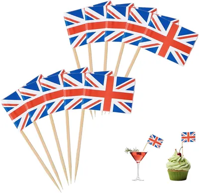 Productafbeelding van Union Jack tandenstokers vlaggen - UK decoratieve vlag mini cupcake toppers kleine tandenstokers (Brits)