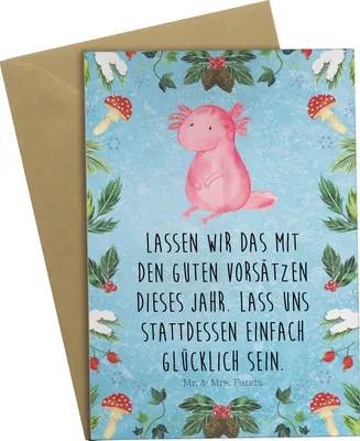 Produktbild von Mr. & Mrs. Panda Glückwunschkarte Axolotl Glücklich - Eisblau - Geschenk, Beileidskarte, Klappkarte, einladungskarten, weihnachtskarten, babykarte, Weihnachten