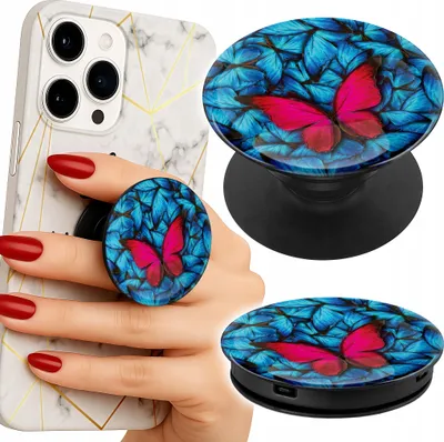 Image de Support pour téléphone portable Finger Popsocket Blue Butterfly Patterns