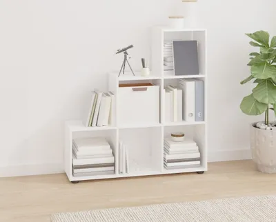 Obrázok produktu pre The Living Store Schodisková polica vysokolesklá biela 107 cm materiál na báze dreva