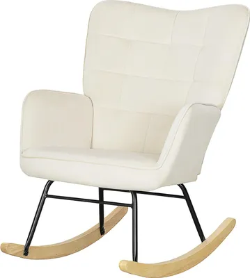 Produktbild von Schaukelstuhl, Schaukelsessel mit Samtoptik, Armlehne, Sessel mit Holzkufen, Relaxsessel für Wohnzimmer, Schlafzimmer, Beige