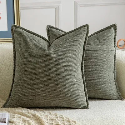 Produktbild von Kissenbezüge 2er Set Chenille Olivgrün 45x45 cm