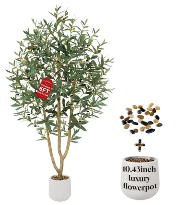 Produktbild von Künstlicher Olivenbaum, 180 cm hoch, große künstliche Pflanze mit weißem Topf – 861 realistische Blätter und 41 naturgetreue Oliven, künstliche Pflanzendekoration, ideal für Büros, Wohnzimmer und Schlafzimmer.