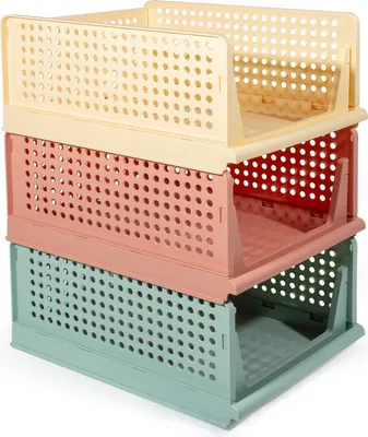 Produktbild von Theo Cleo 3 Stück Stapelbare Kleiderschrank Aufbewahrungsbox, Faltbar Lagerkisten Schublade, Plastik Aufbewahrungsboxen Lagerkästen