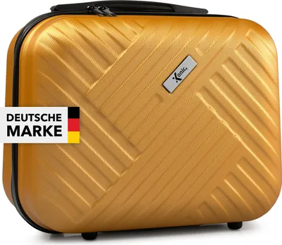 Produktbild von Xonic Kosmetikkoffer Damen – Beauty Case Hartschale für Reisen – Robustes Beautycase Damen mit Tragegriff – Kosmetik Koffer leicht & stabil – Beautycase Damen Hartschale (Braun Gold)