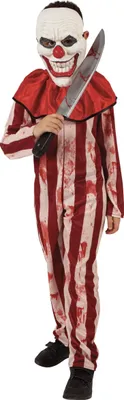 Produktbild von Gestreiftes Horrorclown-Kostüm für Jungen Halloweenkostüm rot-beige - 122/140