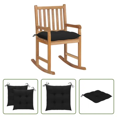 Produktbild von The Living Store Schaukelstuhl mit Schwarzem Kissen Massivholz Teak