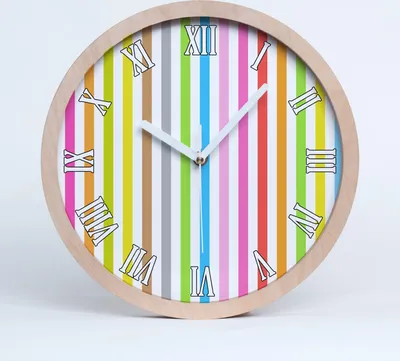 Produktbild von Holzuhr 20fi cm wanduhr - weiße Spitzen - bunte Streifen