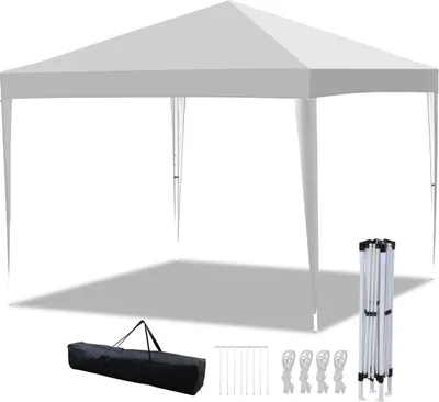 Image de Clanmacy Pavillon Pavillon pliant 3x3m Blanc Tente de réception Protection UV Hauteur réglable Avec sac de transport, pour l'extérieur, le jardin, le camping Sans parois latérales