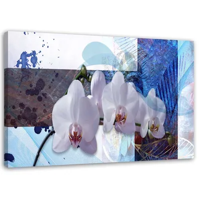 Produktbild von Leinwandbild blaues orchideenarrangement 100x70 cm Feeby blau wandbild bereit zum aufhängen