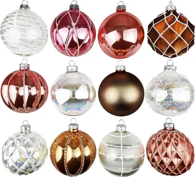 Produktbild von 12 Weihnachtskugeln Glas Christbaumkugeln Set Christbaumschmuck rosa weiß Ø 8cm
