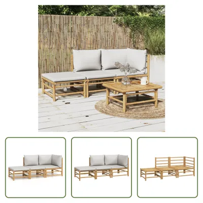Produktbild von The Living Store 3-tlg. Garten-Lounge-Set mit Hellgrauen Kissen Bambus