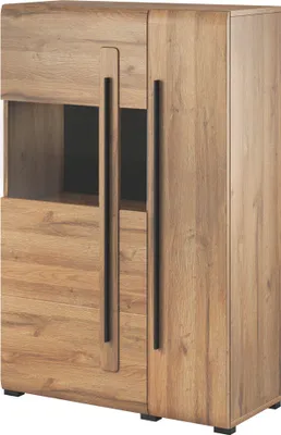 Produktbild von Highboard Vitrine Eiche Grandson Nb. TURDA-83 moderner Stil mit Absetzungen in schwarz, B/H/T: ca. 90/136/39 cm