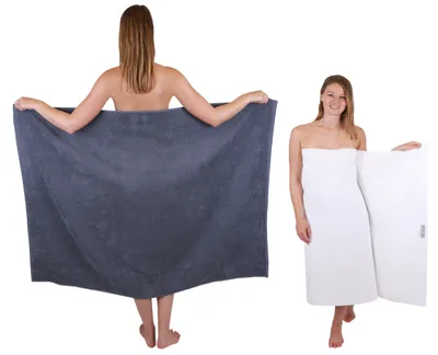 Produktbild von Betz 2 Stück XXL Duschtücher 100 x 150 cm BERLIN  Badetücher 100% Baumwolle Farbe – dunkelgrau-weiss