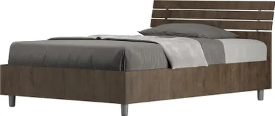 Produktbild von ITYHOME - Bett mit Lattenrost 120x190 schräges Kopfteil mit Holzlatten Nussbaum Ankel