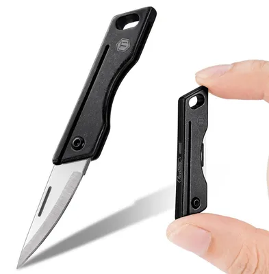 Immagine prodotto di Mini coltello tascabile pieghevole, acciaio titanio D2, nero, ideale per l'uso quotidiano e adatto a essere portato con le chiavi