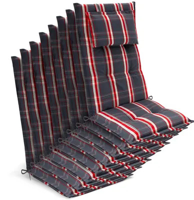 Produktbild von Beautissu 8x Premium Hochlehnerauflage 120x50x7cm, Grau-Rot-Kariert