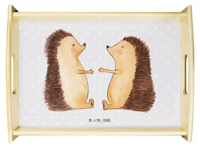 Produktbild von Mr. & Mrs. Panda Tablett Igel Liebe - Grau Pastell - Geschenk, Hochzeit, Holztablett, Freundin, Hochzeitstag, holz serviertablett, Sofa, Dekotablett