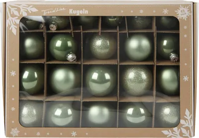 Produktbild von TrendLine Weihnachtskugeln aus Glas Ø 5 cm,6 cm,7 cm salbei grün 42 Stück