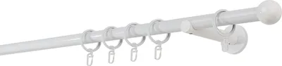 Produktbild von Gardinenstange auf Maß 20mm Ball 1-lauf Wandträger 12cm Farbe: Weiß, Größe: 330cm