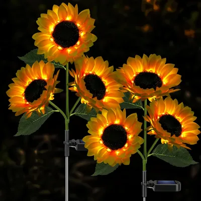 2er-Pack Solar-Sonnenblumenleuchten, 6 Lampen, wasserdicht, automatisch